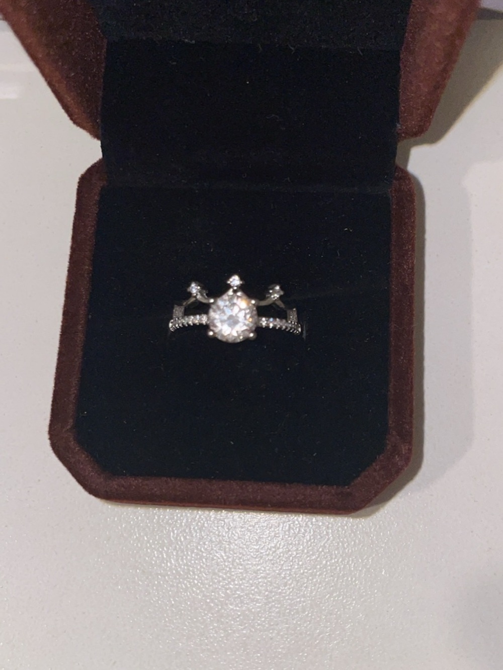 PT950 stamped Silver Crown-Style Cubic Zirconia Ring - White